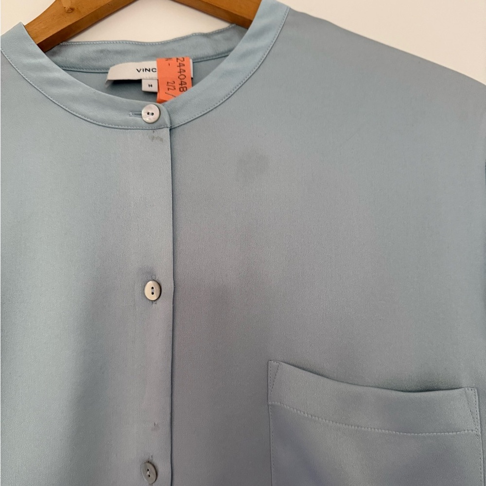 Vince “Robins Egg” Blue Silk Blouse